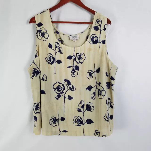 Maggie Barnes Shirt Womens 3X Petite READ Top Ivory Floral Sleeveless Scoop Neck