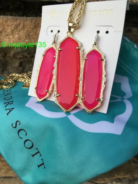 Set-Kendra Scott "Mystic Bazaar" Frances Necklace & Francie Earrings Pink Agate