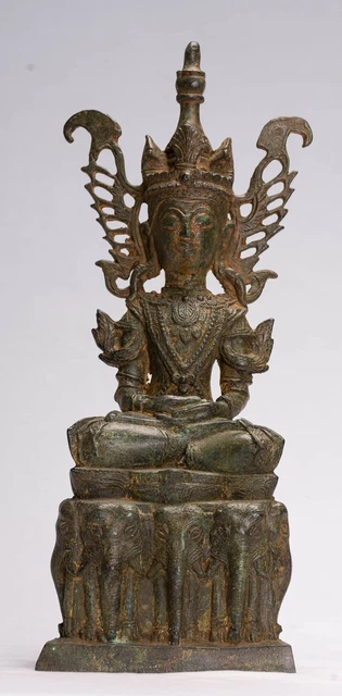 Statue de Bouddha - Ancien Birman Style Bronze Shan 35cm/14 "
