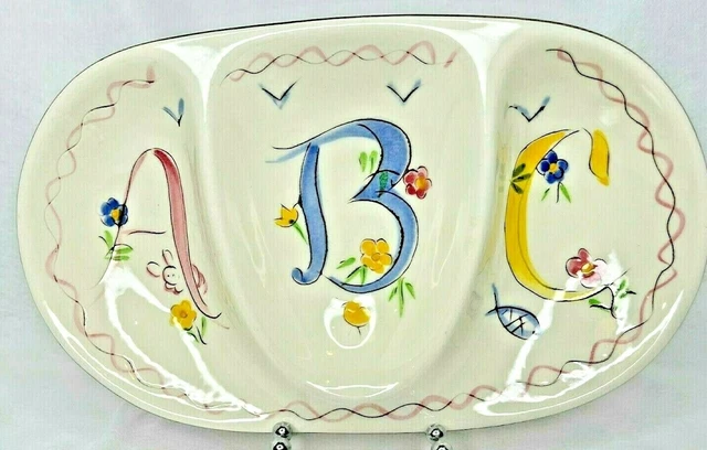 Stangl Pottery Kiddie Ware ABC Child Divided Oval Plate Hand Painted Nursery