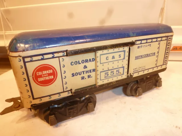 Marx Prewar O-Gauge Train 8-Wheel #555 Colorado & Southern Reefer w/ Blue Roof