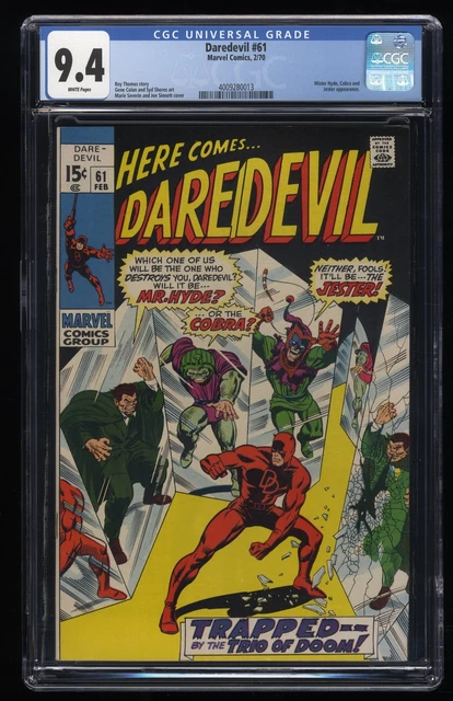 Daredevil #61 CGC NM 9.4 White Pages Cobra! The Jester! Mr Hyde! Marvel 1970