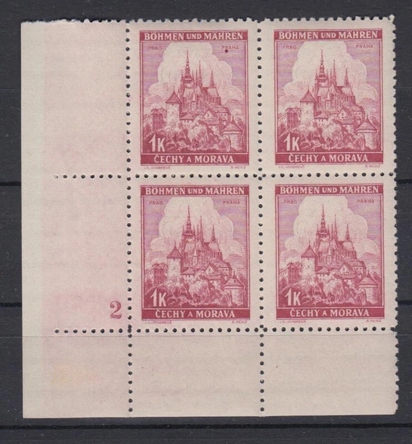 Böhmen + Mähren 28 Eckrand re.un. Pl. Nr. 2 Lindenzweig und Landschaften 1 K **