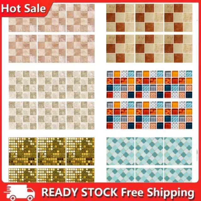 6pcs Kitchen Waterproof Tiles Mosaic Wall Stickers Bathroom Adhesive Decor