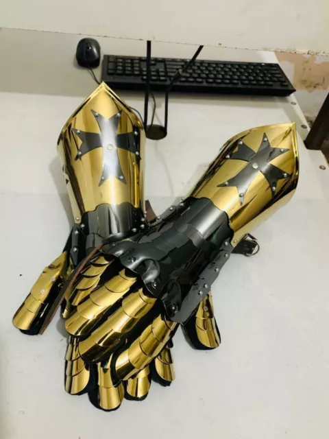 Medieval PURE STAINLESS STEEL Armour Knight Crusader Arm Gloves Halloween Gift