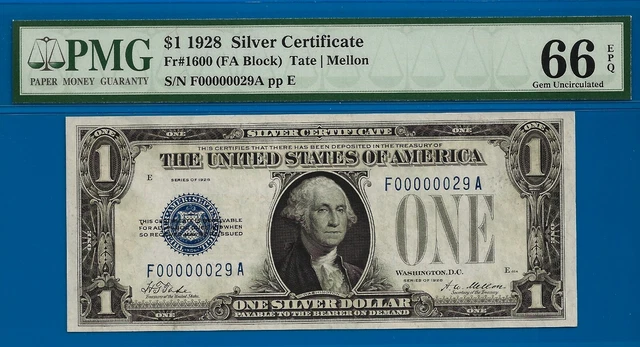 Near TOP POP ✅1928 $1 S/C ➡️ 2nd Finest 🔴 2 Digit # 29 ⬅️ PMG 66EPQ - FA Block 2