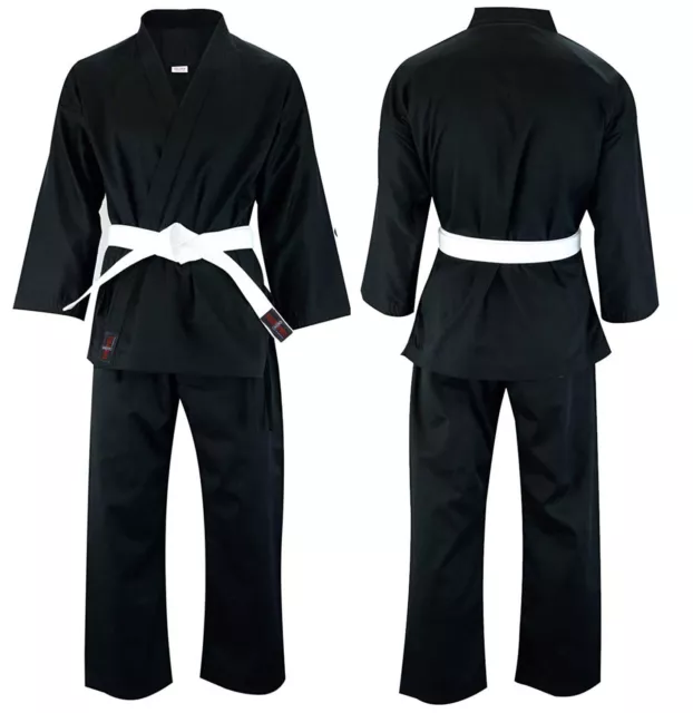 Kids/Adult Karate Suit Black Karate Gi Pollycotton Aikido Uniform with Free Belt 2