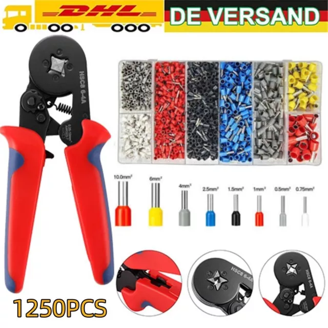 Crimpzange Aderendhülsenzange Presszange 0,25-10mm² Kabelschuhe 1250 teilig Set
