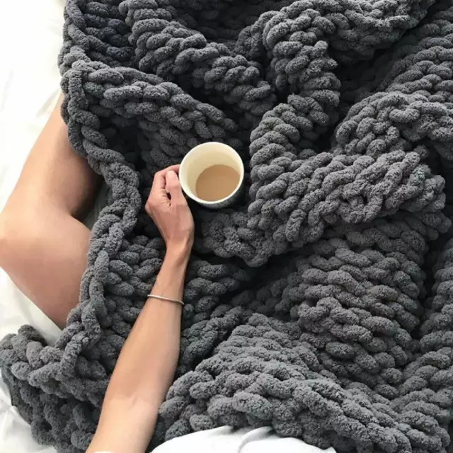 Luxury Chunky Knit Throw Blanket Super Soft Warm Cozy Chenille Bulky Blankets 2