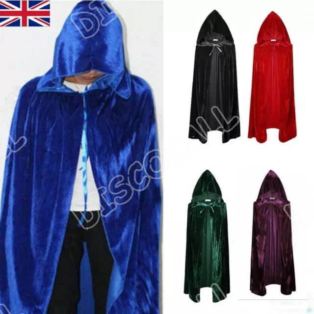 Halloween Unisex Cosplay Death Cape Long Hooded Cloak Wizard Witch Medieval Cape