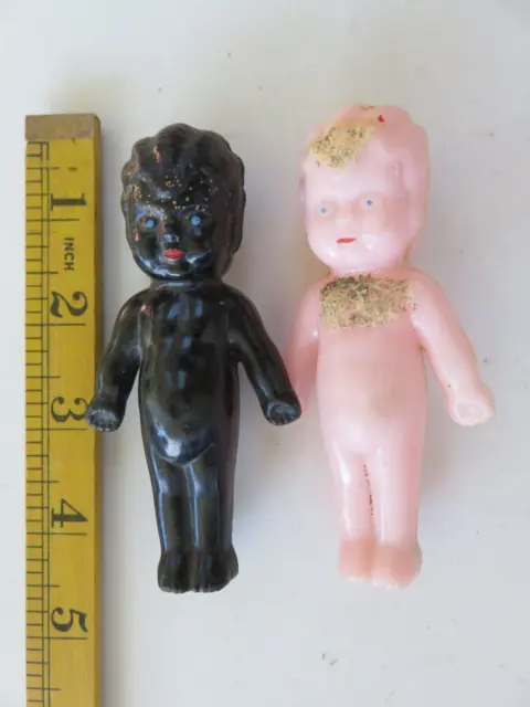 Two Old Vintage Plastic Black White Two Face Dolls  Rattle