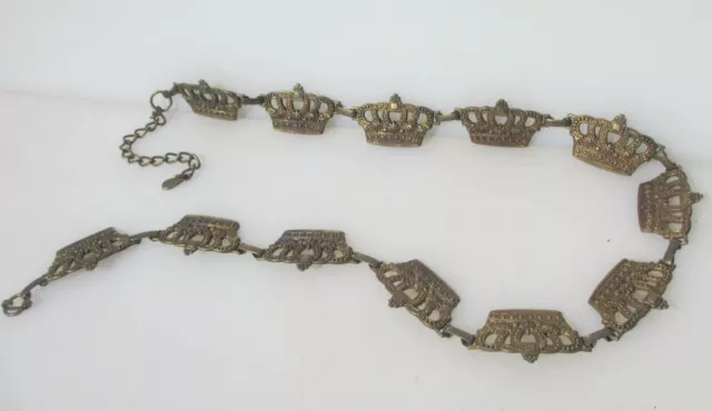 Victorian Brass Chain Light Old Antique Belt Curtain Tie Back Holder Crown 42"L