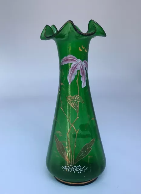 Antique 19th Century Moser Victorian  Art Glass Vase-Ruffled/Pontil Scar