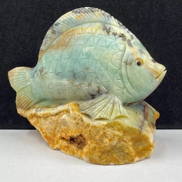 511g Natural crystal mineral specimen, Amazon stone, hand-carved the fish gift