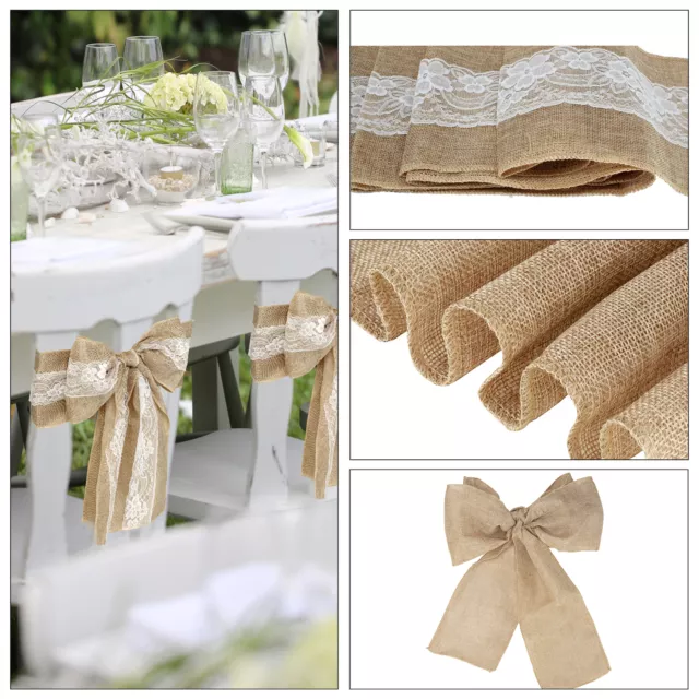 1-100pcs Chaise Écharpe Jute Tissu Rustique Mariage Banquet Décor Chaise Noeuds