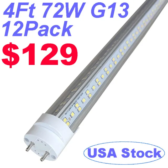T8 4FT LED Tube Light Bulb 72W 7200LM G13 Bi-Pin T8 4 Foot LED Shop Lights 48"