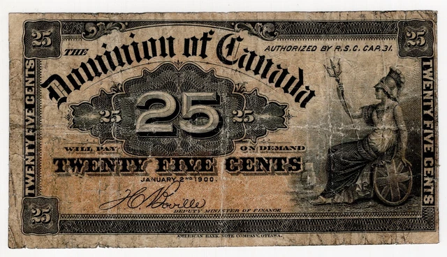 1900 Dominion Of Canada Twenty Five 25 Cent Shinplaster Bank Note Boville