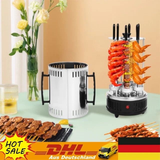 VERTIKALER ELEKTROGRILL SCHASCHLIKGRILL Tischgrill Dönergrill 6 Spieße ...