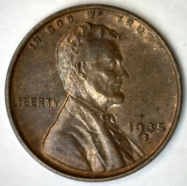 1935 S Lincoln Wheat Cent Coin 1c AU US Penny Almost Uncirculated Red/Brown