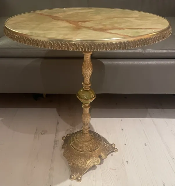 French Style Gilt Metal Table With Faux Marble Wood Top H51cm D42cm