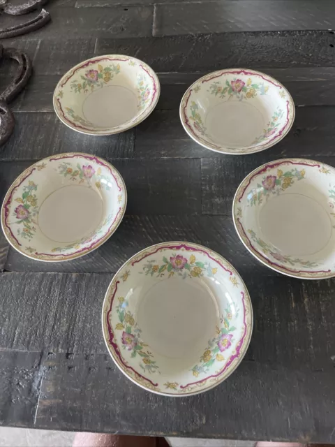 5 Piece Flower China Set (BOWLS) beige BY EDWIN M. Knowles  SEMI VITREOUS  dc7