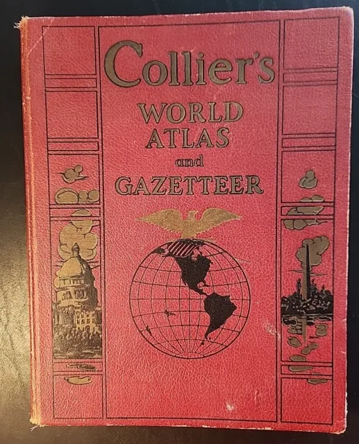 Colliers World Atlas and Gazetteer, hard cover Antique book 1937  14.5"×11.25"