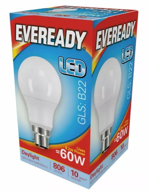 4 x 8.2W = 60w LED Bayonet BC B22 GLS Light Bulb Daylight White 6500K 60 Watt