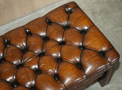 Vintage Fully Restored Chesterfield Hand Dyed Brown Leather Tufted Footstool 6