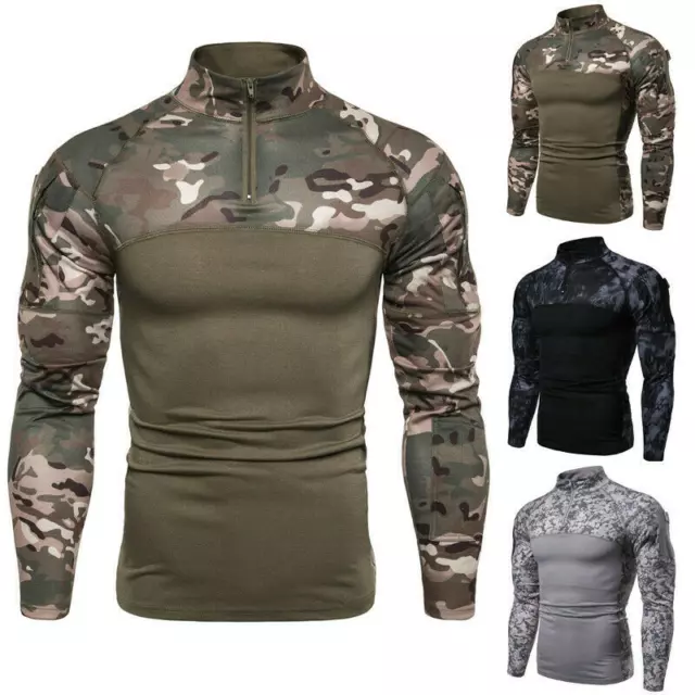 Men Army Combat Tactical T Shirt Military Camouflage Long Sleeve Camo