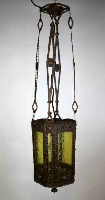 Jugendstil Außenlampe - Flurlampe - Kupferblech / Glas - Um 1910