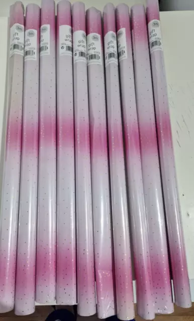 joblot of 10. 3m unusual pink for girls wrapping paper roll christmas