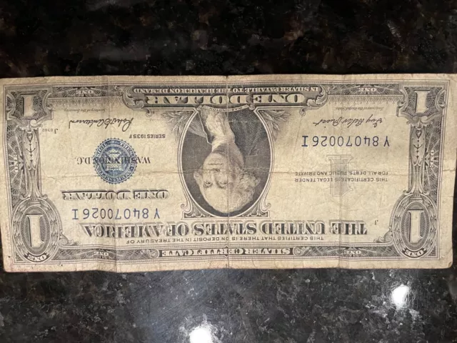 1935 F One Dollar Note Silver Certificate Blue Seal