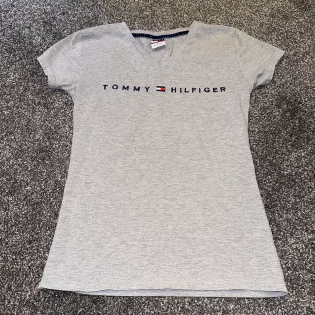 RA Tommy Hilfiger Women's T-Shirt M Grey  Short Sleeve V Neck