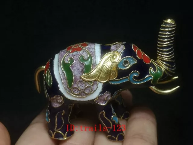 3.2 inch Chinese Cloisonne Handmade Beautiful Elephant Figurine Statue Ornament