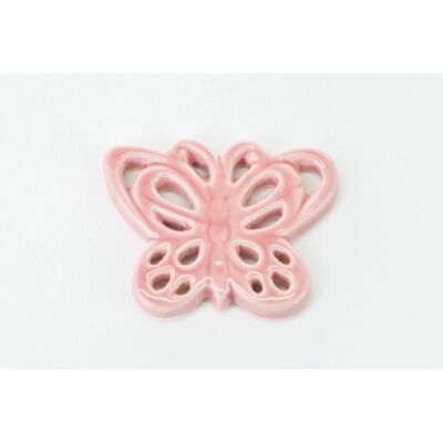 Set 12 Pezzi Farfalla Rosa con Decoro Bianco 2 Assortiti Porcellana 5,5X4 