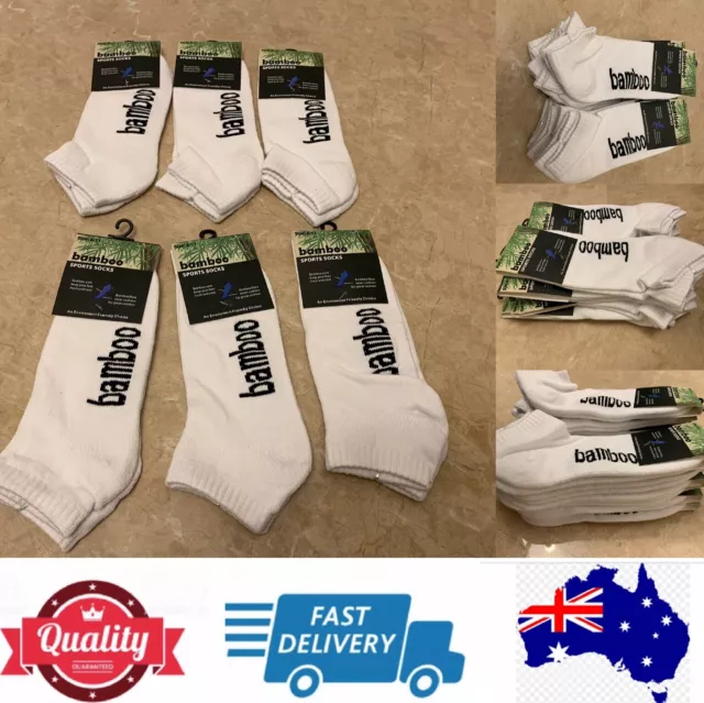 Quality men mens bamboo sports socks ankle socks low cut, White, AU stock