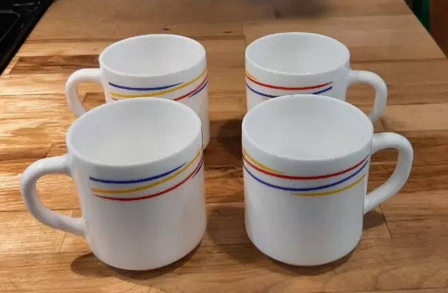 4 Arcopal France Fireworks White Milk Glass Coffee /Tea Cups - Mugs pyrex