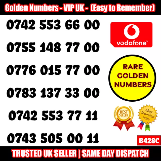 Golden Numbers VIP UK SIM - Easy to Remember & Memorize Numbers LOT - B428C