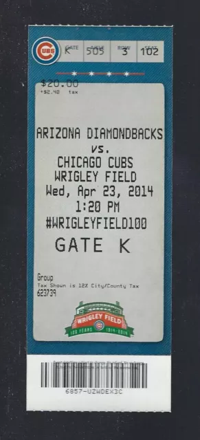 Wrigley Field 100Th Anniversary - 2014 Mlb Cubs Baseball Full Unused Ticket