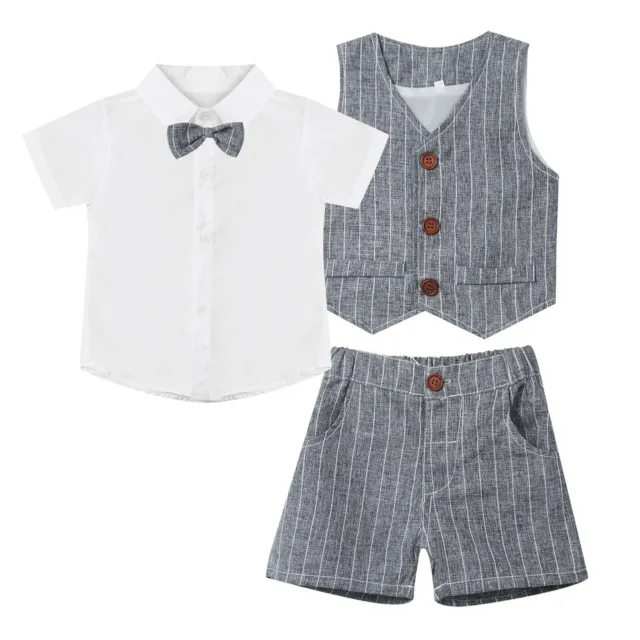 3-teilig Kinder Jungen-Kurzarm-Hemd Weste Shorts Fliege Set Gentleman-Outfits