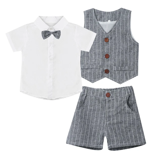 Camicia 3 pezzi bambini ragazzo maniche corte gilet pantaloncini mosca set abiti da gentiluomo