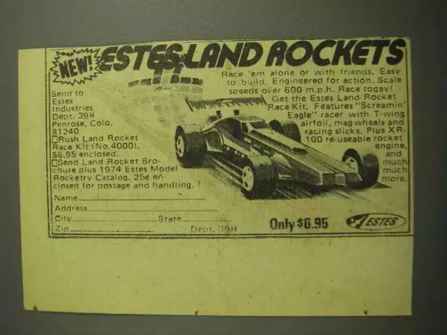 1975 Estes Land Rocket Screamin' Eagle Racer Ad