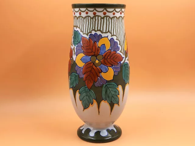 Large Royal Zuid Pottery Holland Gouda Art Deco hand painted 10" vase.