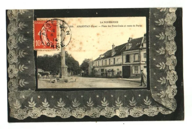 ECOLE DENTELLIERE d'ARGENTAN (61) COMMERCES & COLONNE animée en 1914