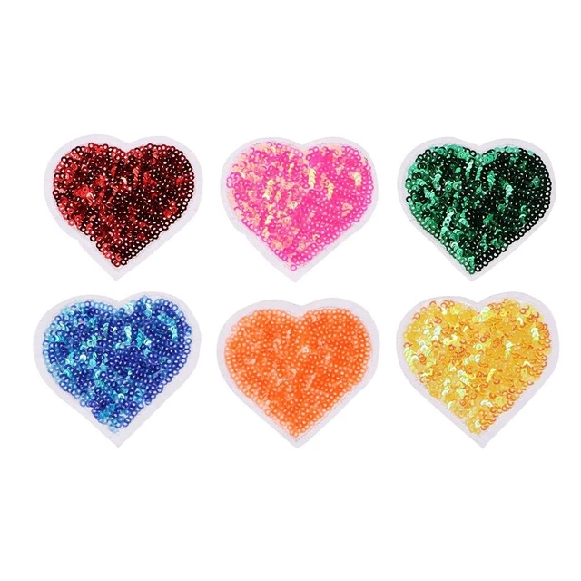 6 un. Apliques de tela de coser parche de corazón lentejuelas hágalo usted mismo Accesorios de ropa para