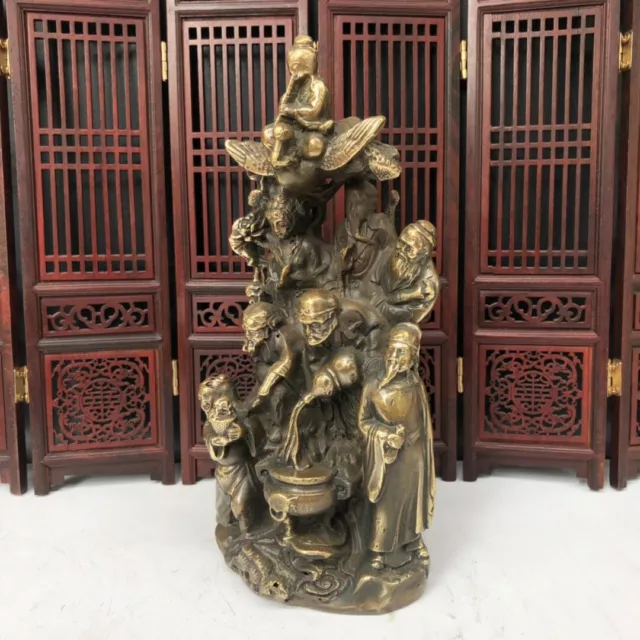 CHINESE old Bronze HANDMADE Copper carven eight immortals cornucopia Statue 3