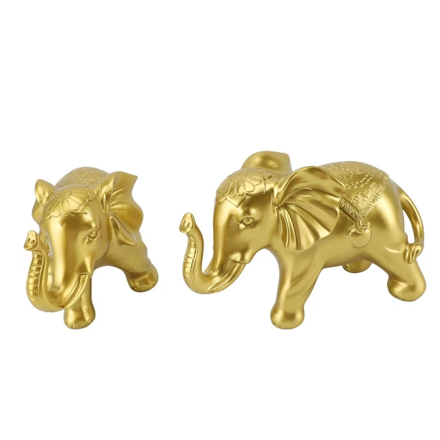 2pcs Golden Elephant Statues Durable Resin Elephant Figurines Hand Made