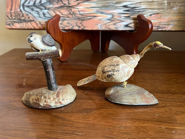 2 Vintage Japanese Shell Bird Statues - Unique Handmade, Handicrafts