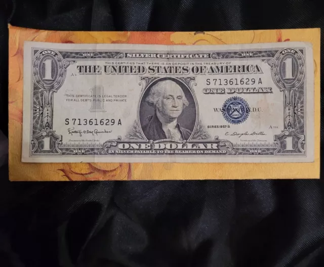 One 1957 B Series Blue Seal $1 Dollar Silver Certificate USA Note