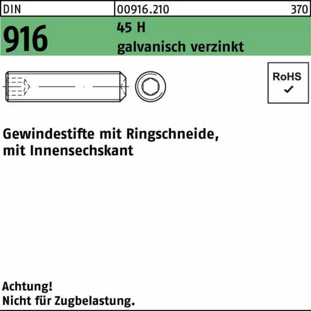 Gewindestift DIN 916 Ringschn./Innen-6-Kant M 6 x 25 45 H galvanisch verzinkt